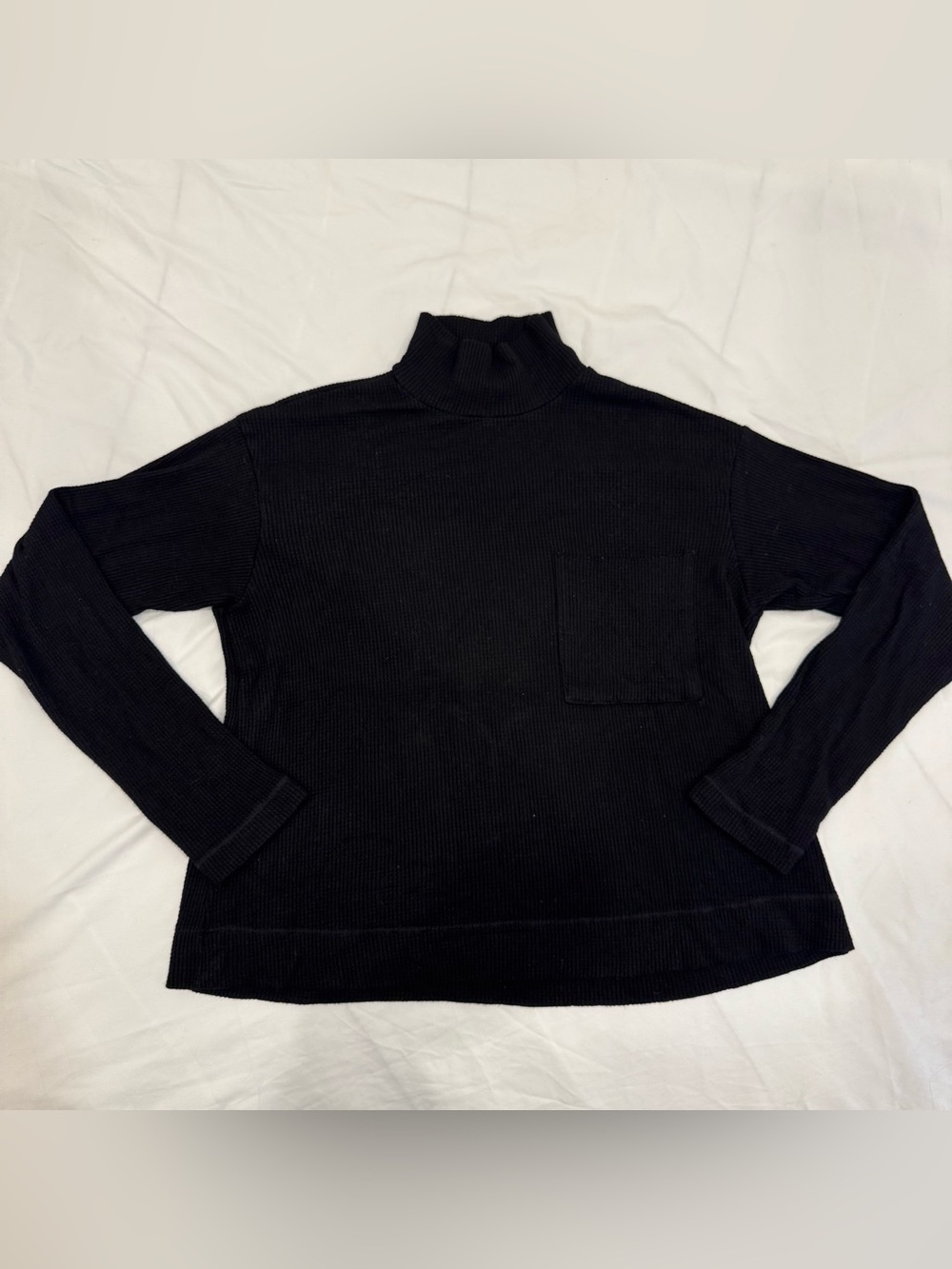 Stateside Black Mock Neck Top XS Viscose Spandex Thermal Pocket Long Sleeve